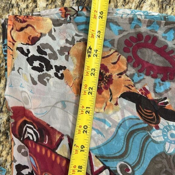 Chico’s Silk Floral Print Semi-Sheer Embroidered 3/4 Sleeve Top Blouse Size S - Picture 8 of 8